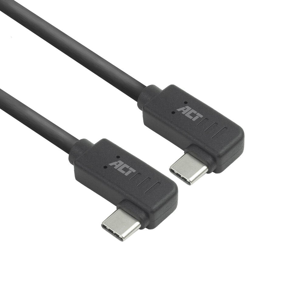 ACT AC7487 | USB 3.2 Gen 2 Kabel | USB-C (haaks links/rechts) naar USB-C (haaks links/rechts) | 60W | 10Gbps | 1m | Zwart - Matmuis - Matmuis